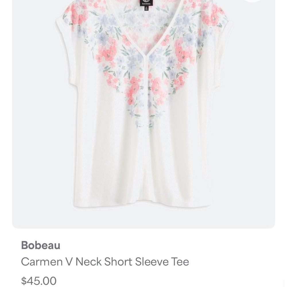 Bobeau White and Pink Floral V Neck Short Sleeve Tee